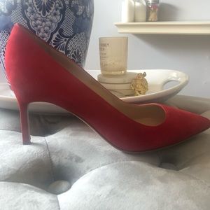 Manolo Blahnik red suede heels